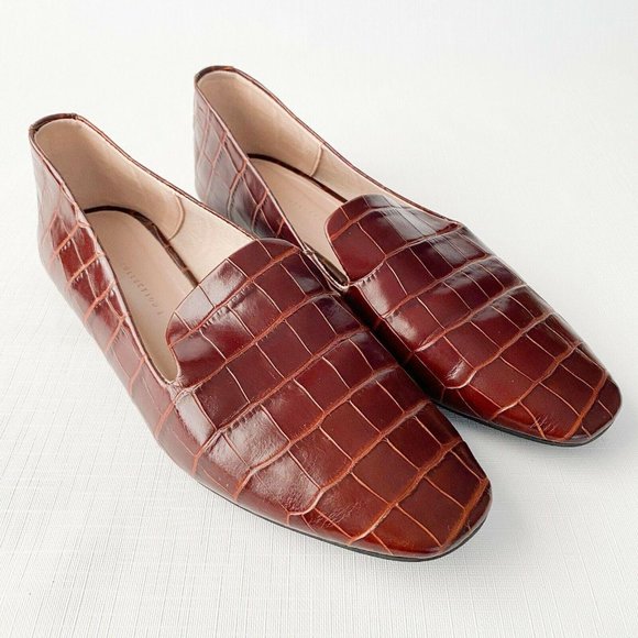 Zara Shoes - ZARA Embossed Brown crocodile Leather Loafer Flats